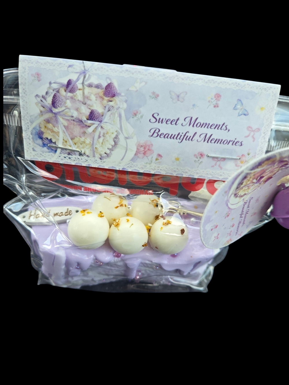 Handmade Lavender Colored Taro Cake with Toppings